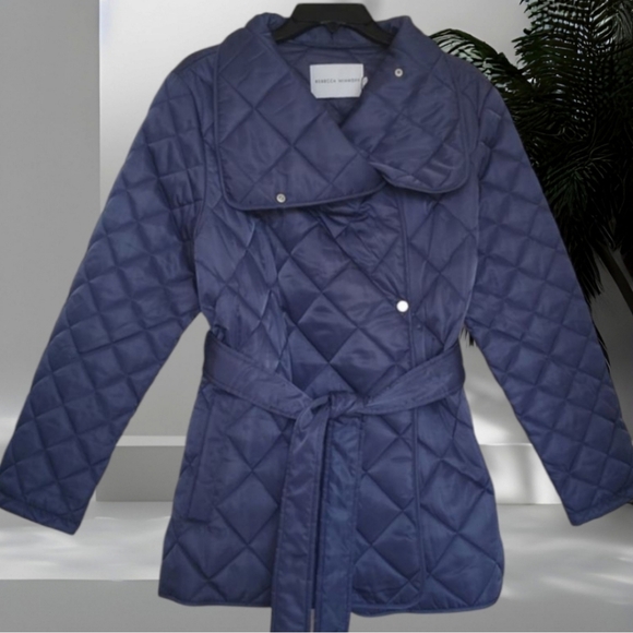Rebecca Minkoff Navy Diamond Quilted Wrap-Style Jacket. Size L - Picture 2 of 11